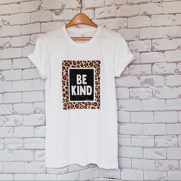 Bella Canvas Tops - “Be Kind” Leopard Print Bella Canvas Graphic Tee